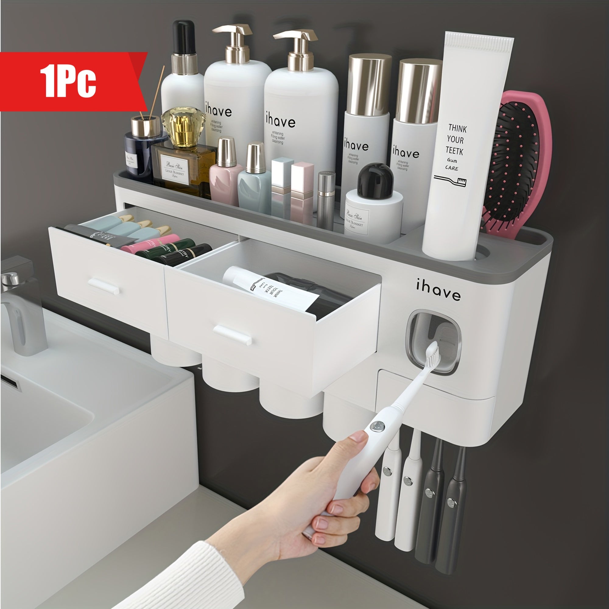 Wall Mounted Toothbrush Holder with Toothpaste Dispenser-1