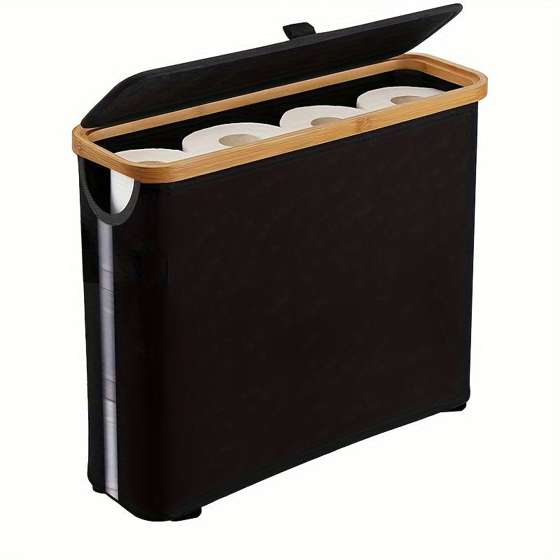 Boho-Chic Bamboo Toilet Paper Holder With Storage Basket-0