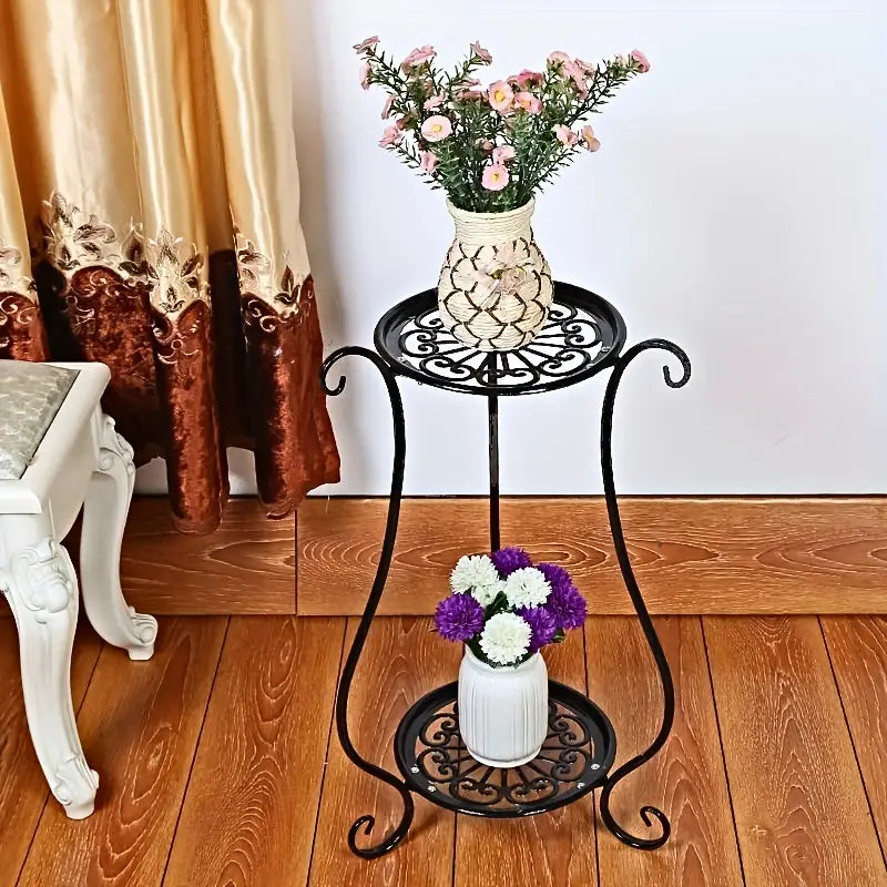 Black European Double-layer Flower Rack-1