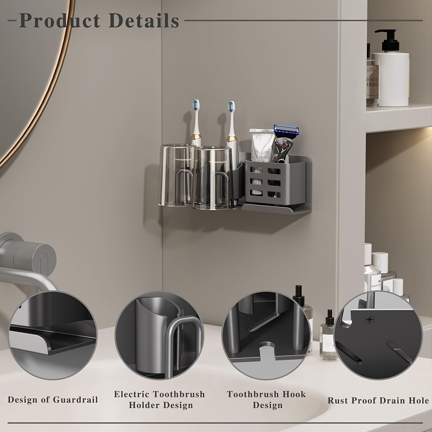 Wall Mount Aluminum Toothbrush Razor Holder-3