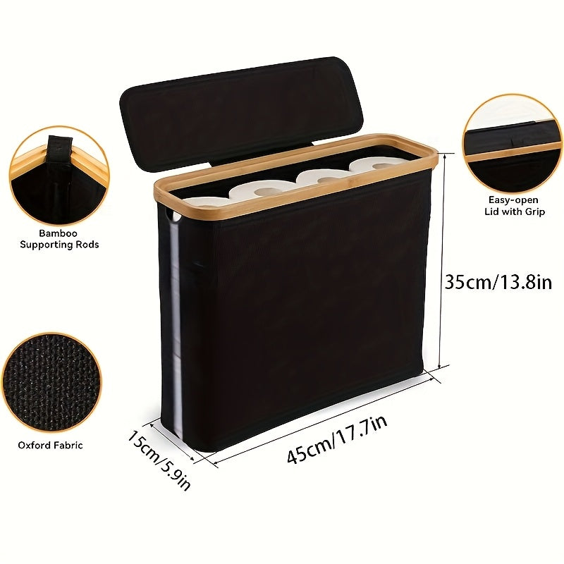 Boho-Chic Bamboo Toilet Paper Holder With Storage Basket-1