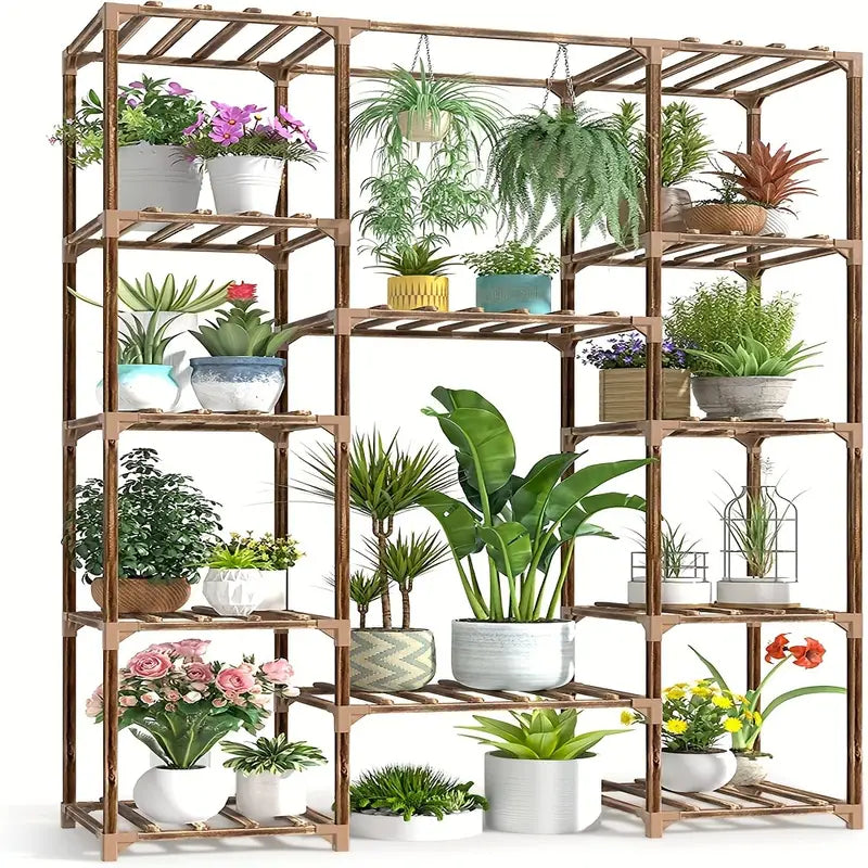 Multi-layer Wooden Plant Stand - 12 Tier Flower Pot Holder Rack-0