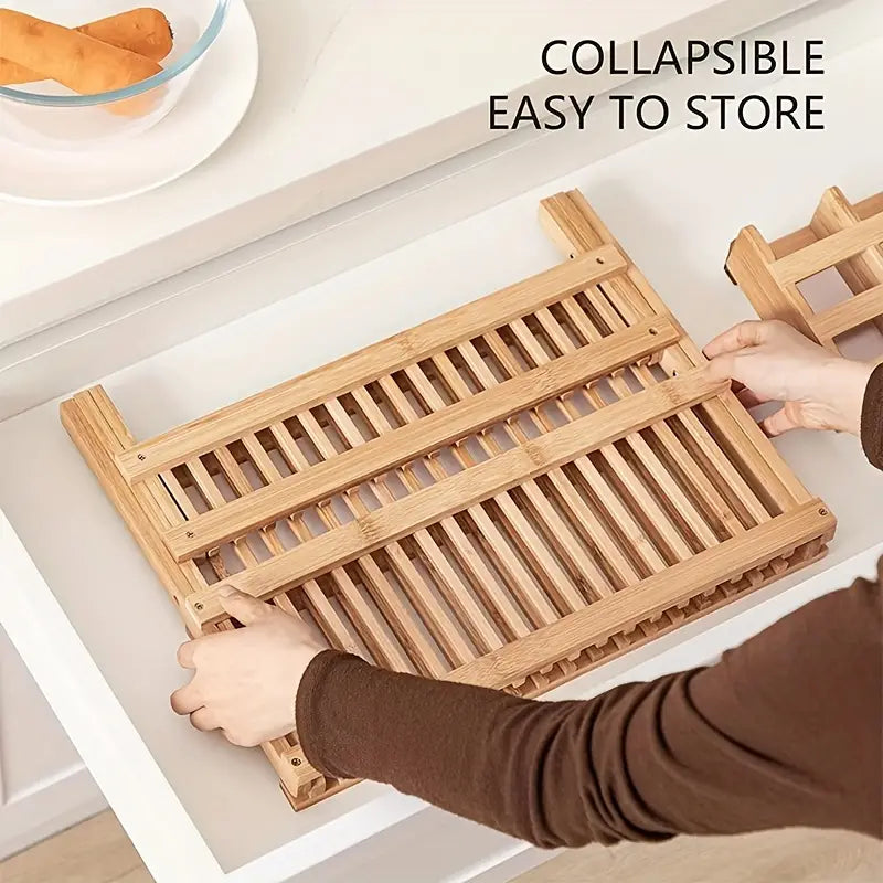High Quality Natural Bamboo Dish Rack - Foldable and Compact-2