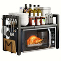 Retractable Microwave Oven Storage Rack - Single Layer, Countertop Bracket Shelf (Black)-0