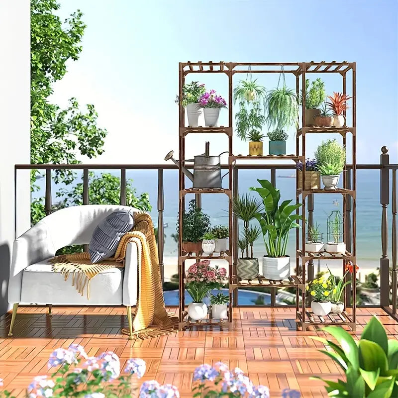 Multi-layer Wooden Plant Stand - 12 Tier Flower Pot Holder Rack-3