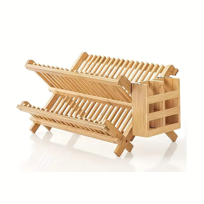 High Quality Natural Bamboo Dish Rack - Foldable and Compact-0