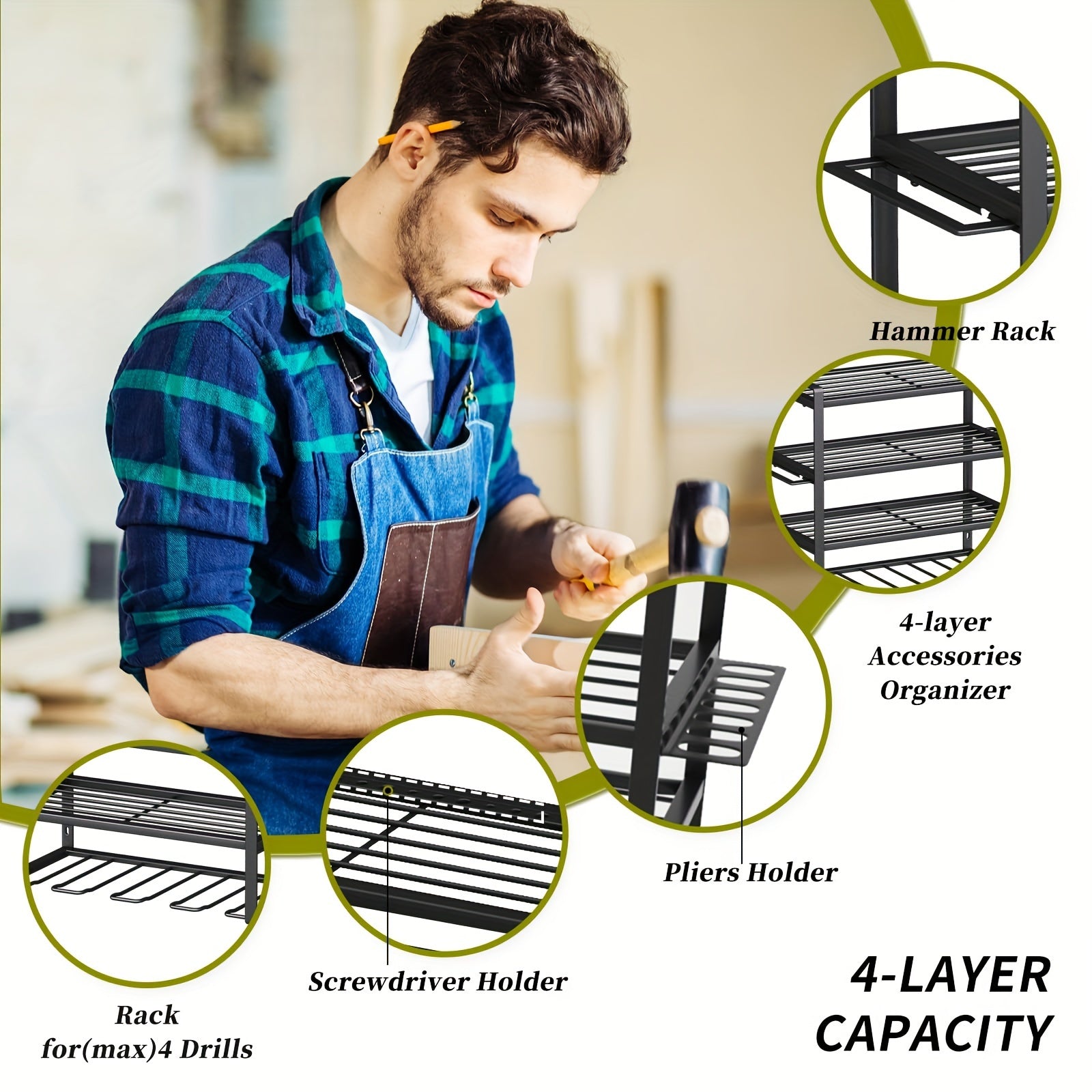 4-Layer Wall Mount Drill Holder Rack Organizer-4