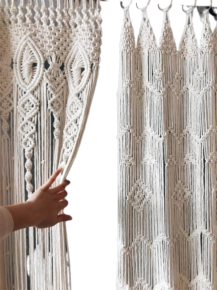 Boho Bliss: Hand-Woven Cotton Door Curtain Tapestry for Artistic Decor-0
