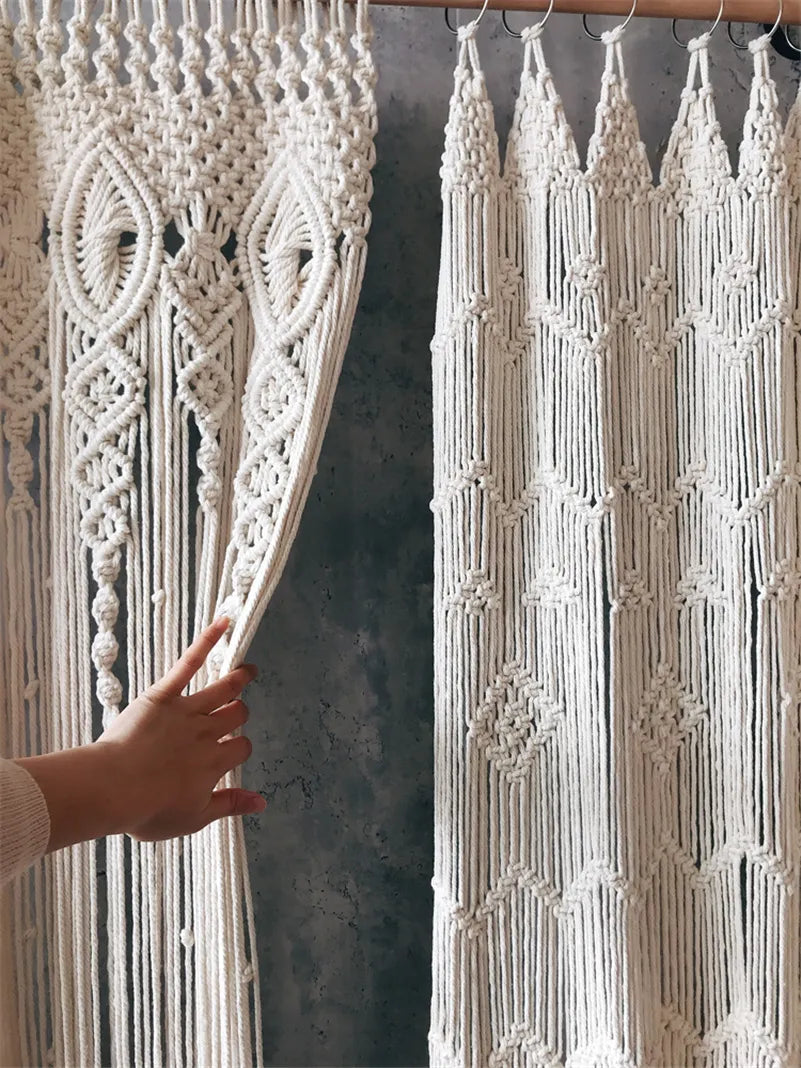 Boho Bliss: Hand-Woven Cotton Door Curtain Tapestry for Artistic Decor-1