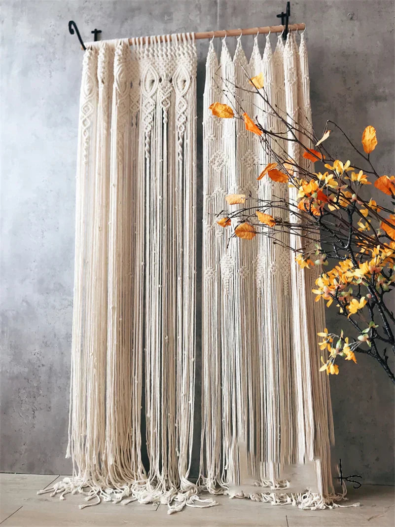 Boho Bliss: Hand-Woven Cotton Door Curtain Tapestry for Artistic Decor-2