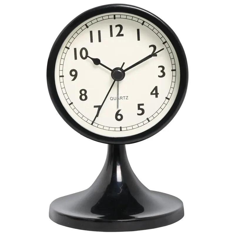 Nordic Vintage Metal Alarm Clock Silent Table Clock with Nightlight Black-0