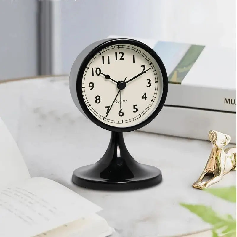 Nordic Vintage Metal Alarm Clock Silent Table Clock with Nightlight Black-2