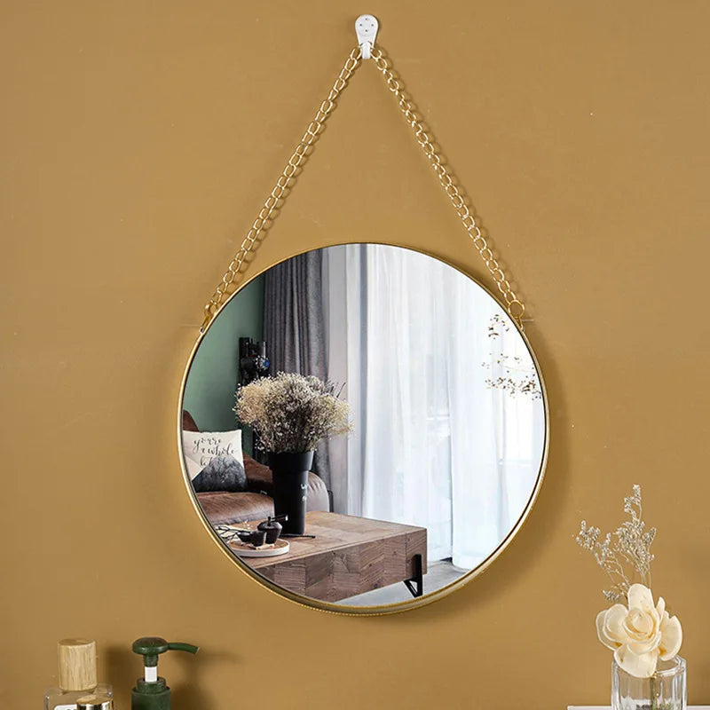 Nordic Metal Bathroom Mirror Round Wall Mount Mirror Hanging Ornament Salon Wall Art Toilet Bathroom Decor Hanging Mirror