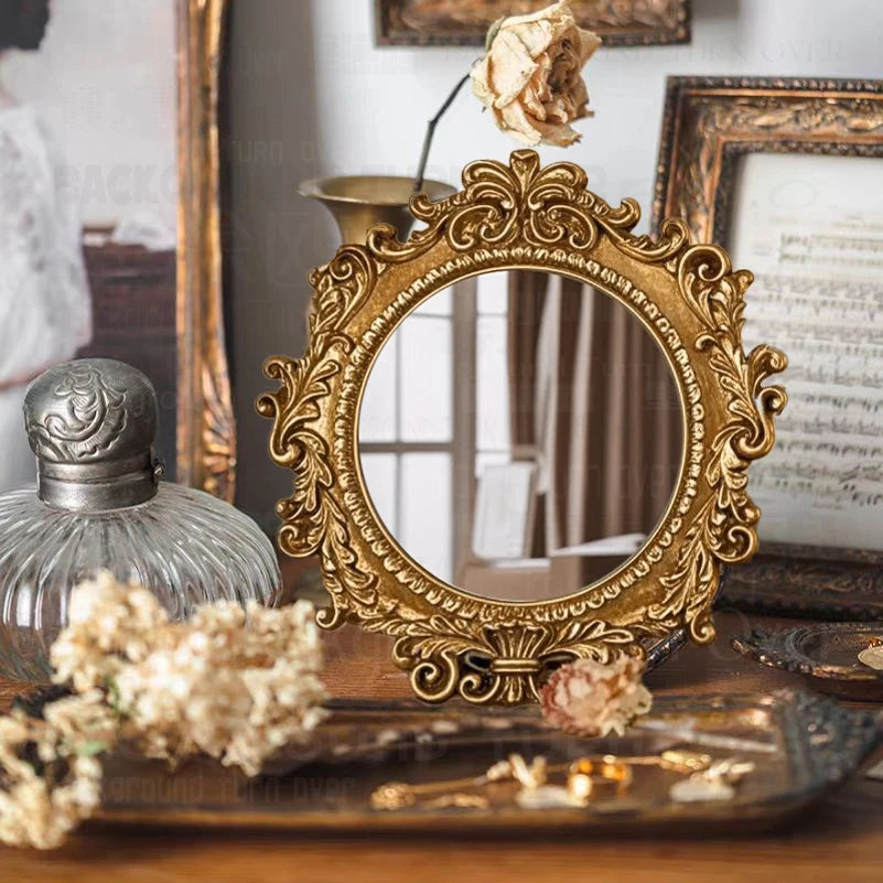 Wedding Custom Mirror Golden Retro Decorative Vanity Mirror Vintage Style  Mirror Antique Inspired Living Room Mirror M001