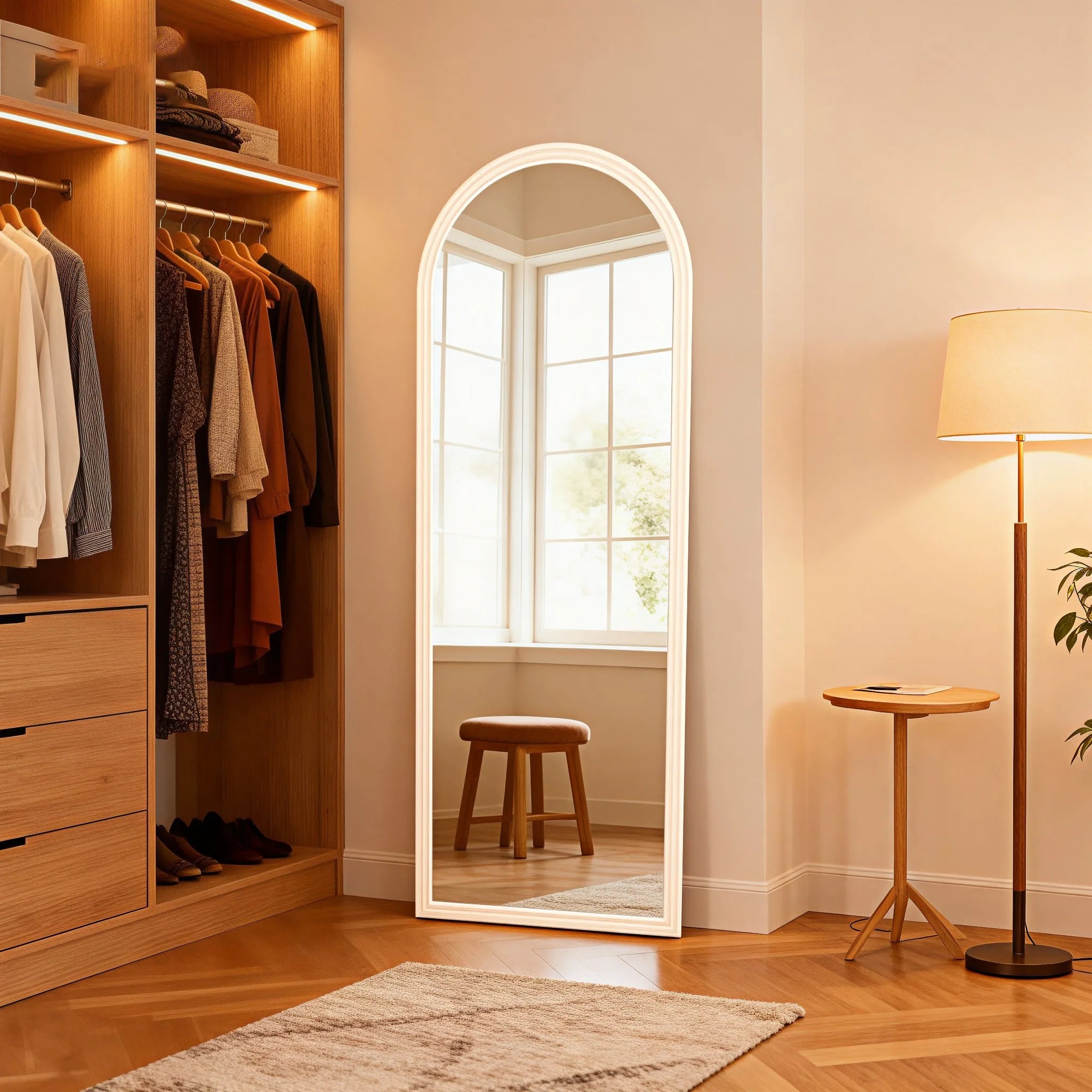 Arc Full Body Mirror 160x50cm Solid Wood frame Wall Mirror Dressing Room Mirror-Brown/Black/White