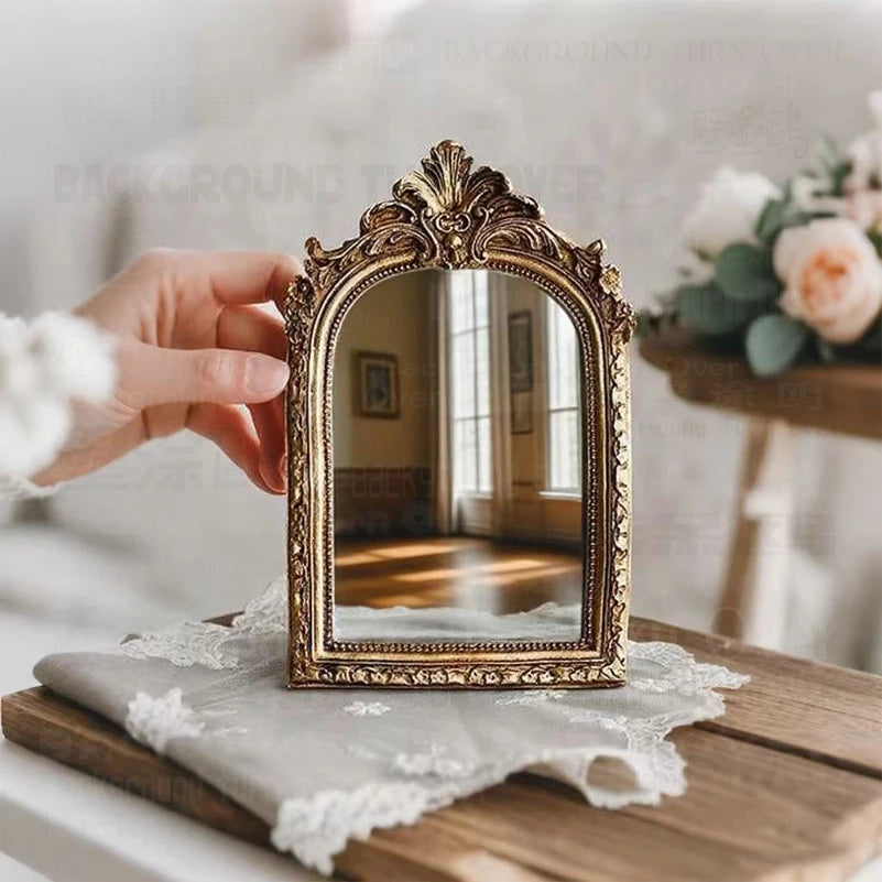 Wedding Golden Vintage Vanity Mirror for Bridal Dressing Table - Antique Inspired Ornate Decor  Makeup Mirror M002