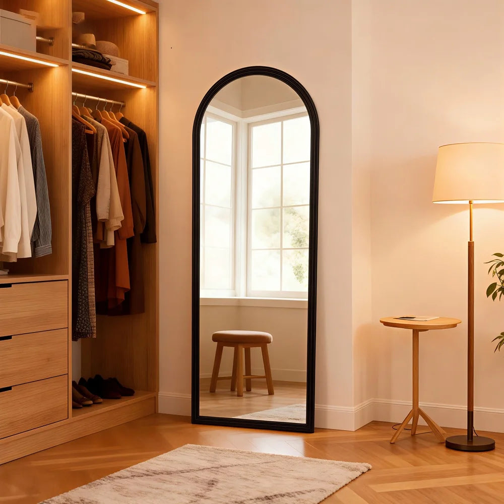 Arc Full Body Mirror 160x50cm Solid Wood frame Wall Mirror Dressing Room Mirror-Brown/Black/White