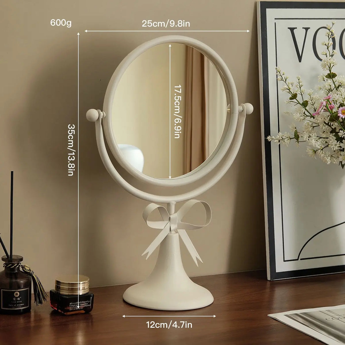 Light Luxury Counter Makeup Mirror Bedroom Desktop Makeup Mirror Decorative Dormitory Retro Mirror Dressing Decor Home