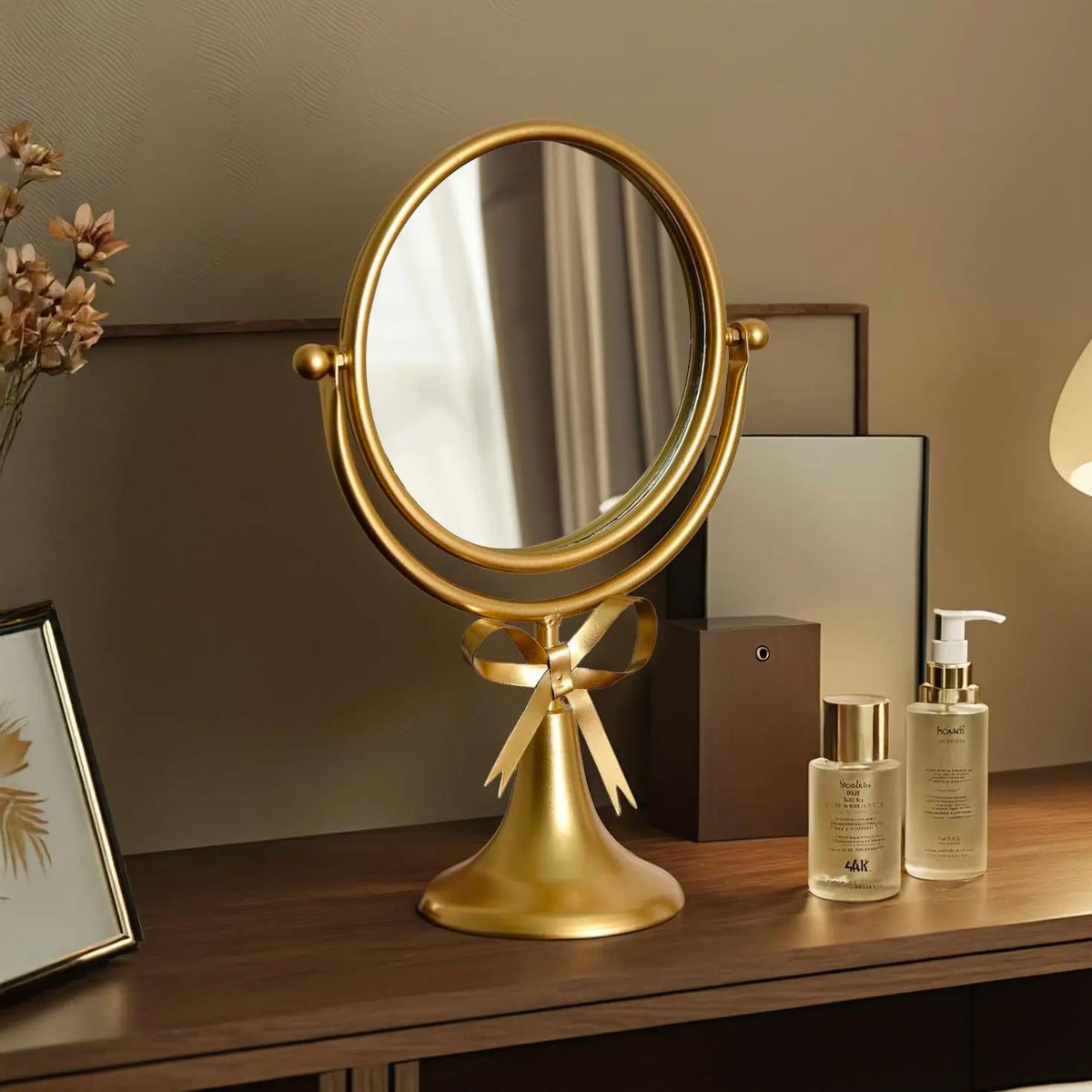 Light Luxury Counter Makeup Mirror Bedroom Desktop Makeup Mirror Decorative Dormitory Retro Mirror Dressing Decor Home