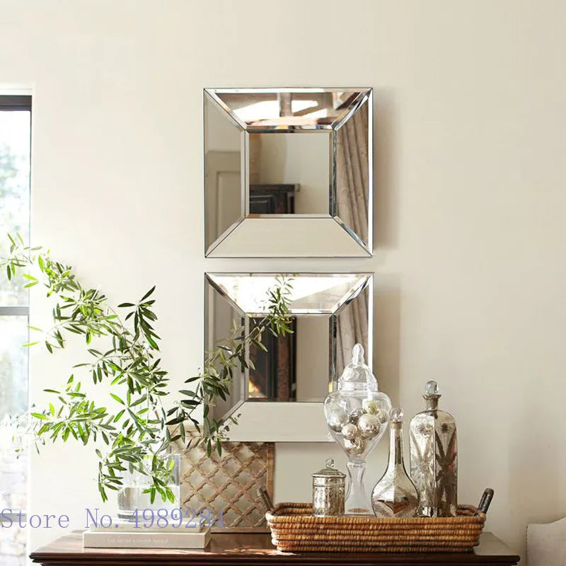 Background Wall Decorative Mirror Square Wall Mirror Ornaments Living Room Wall Hanging Combination Home Decoration Accessories