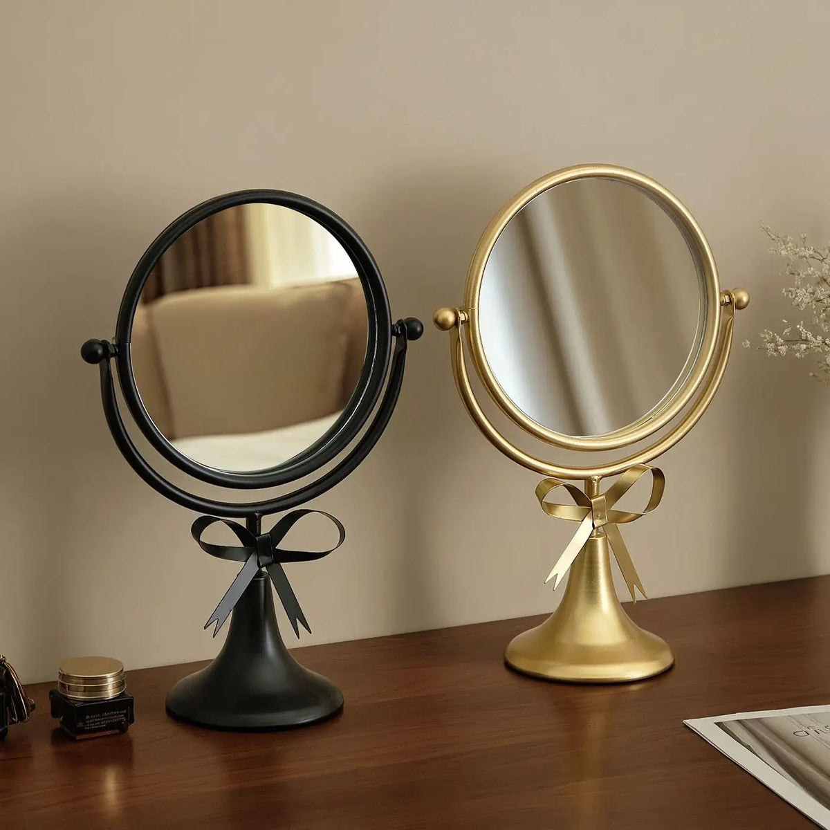 Light Luxury Counter Makeup Mirror Bedroom Desktop Makeup Mirror Decorative Dormitory Retro Mirror Dressing Decor Home
