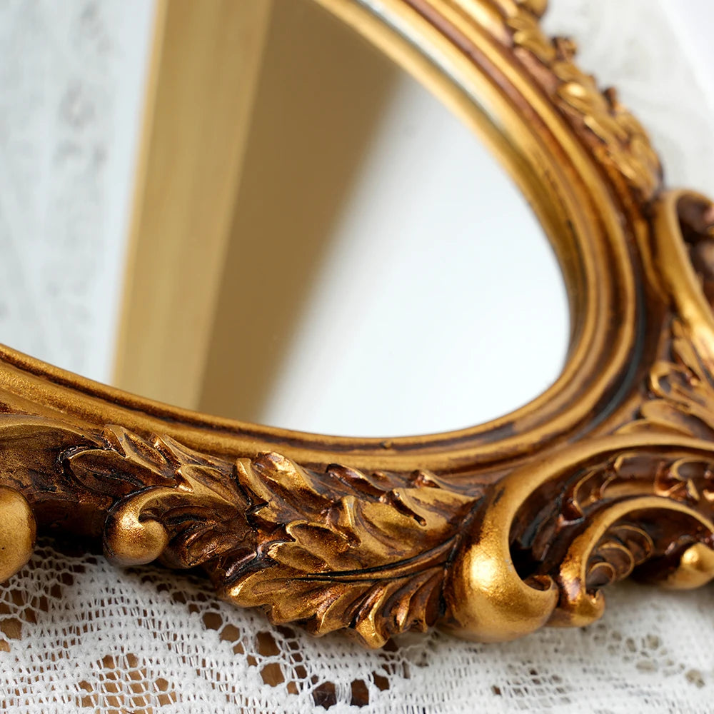 Ornate Gold Oval Mirror, Vintage Baroque Wall Decor Mirror, 37.5cm Hanging Mirror for Home