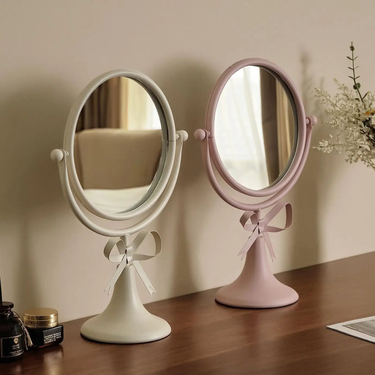 Light Luxury Counter Makeup Mirror Bedroom Desktop Makeup Mirror Decorative Dormitory Retro Mirror Dressing Decor Home