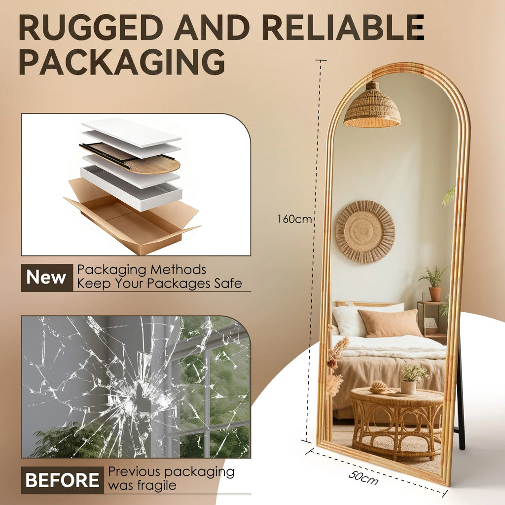Arc Full Body Mirror 160x50cm Solid Wood frame Wall Mirror Dressing Room Mirror-Brown/Black/White