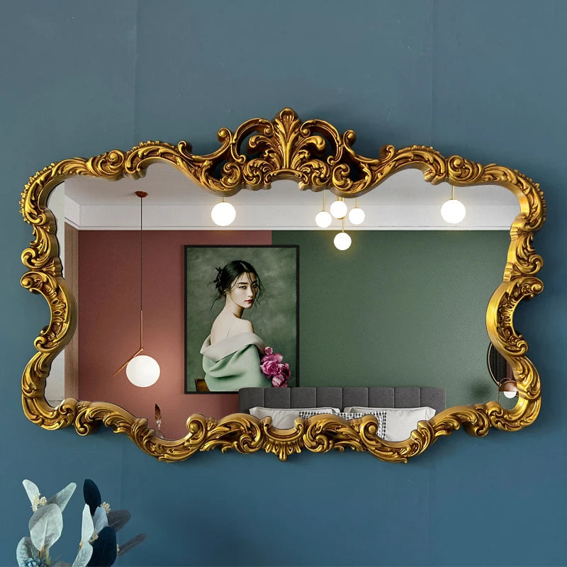 Nordic Luxury Makeup Mirror Wall Aesthetic Bathroom Gold Makeup Mirror Vintage Large Espejos De Cuerpo Completo Home Decoration