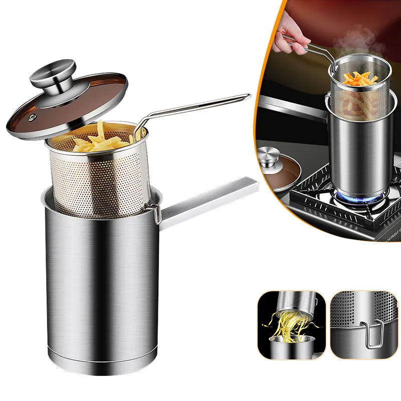 Stainless Steel Deep Fryer Pot with Basket And Lid Silver-1