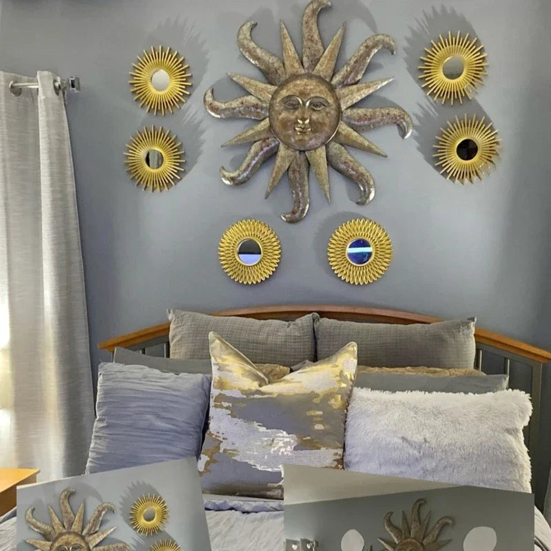 3pcs Gold Mirrors for Wall Decor Home Bedroom Bathroom Hanging Ornament Art Crafts Supplies Golden Sunflower Decorative Mirror