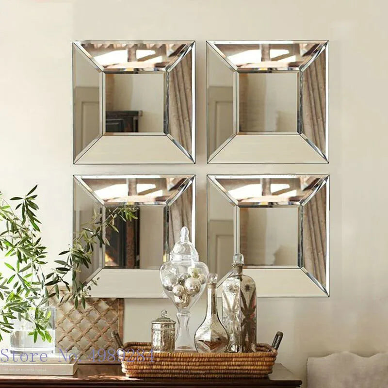 Background Wall Decorative Mirror Square Wall Mirror Ornaments Living Room Wall Hanging Combination Home Decoration Accessories