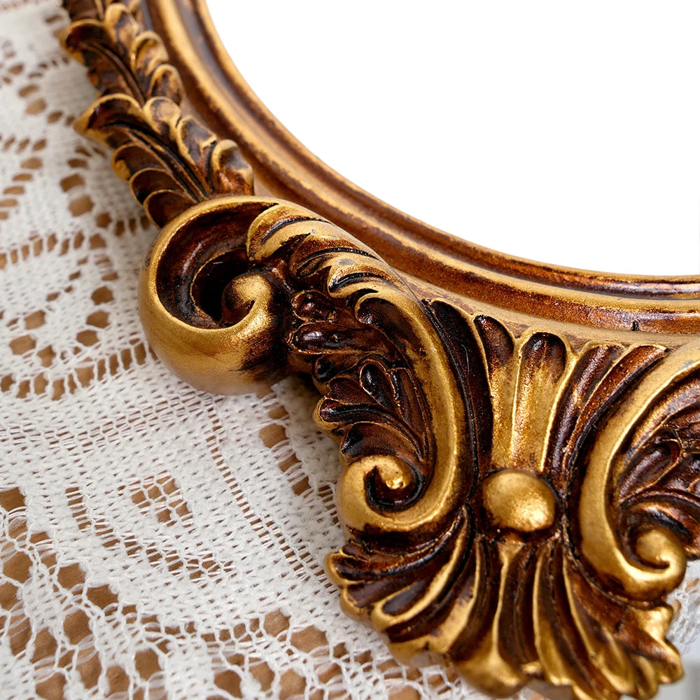 Ornate Gold Oval Mirror, Vintage Baroque Wall Decor Mirror, 37.5cm Hanging Mirror for Home