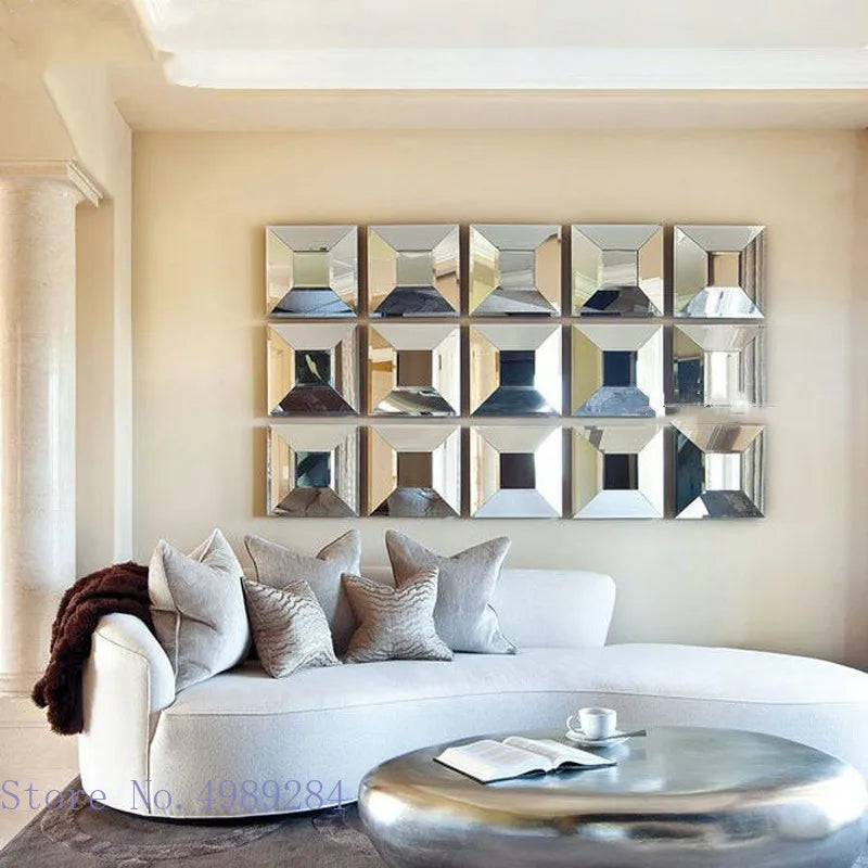 Background Wall Decorative Mirror Square Wall Mirror Ornaments Living Room Wall Hanging Combination Home Decoration Accessories