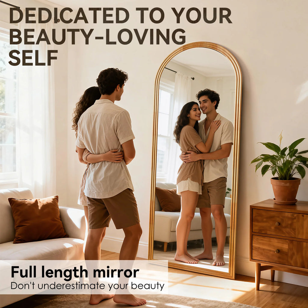 Arc Full Body Mirror 160x50cm Solid Wood frame Wall Mirror Dressing Room Mirror-Brown/Black/White