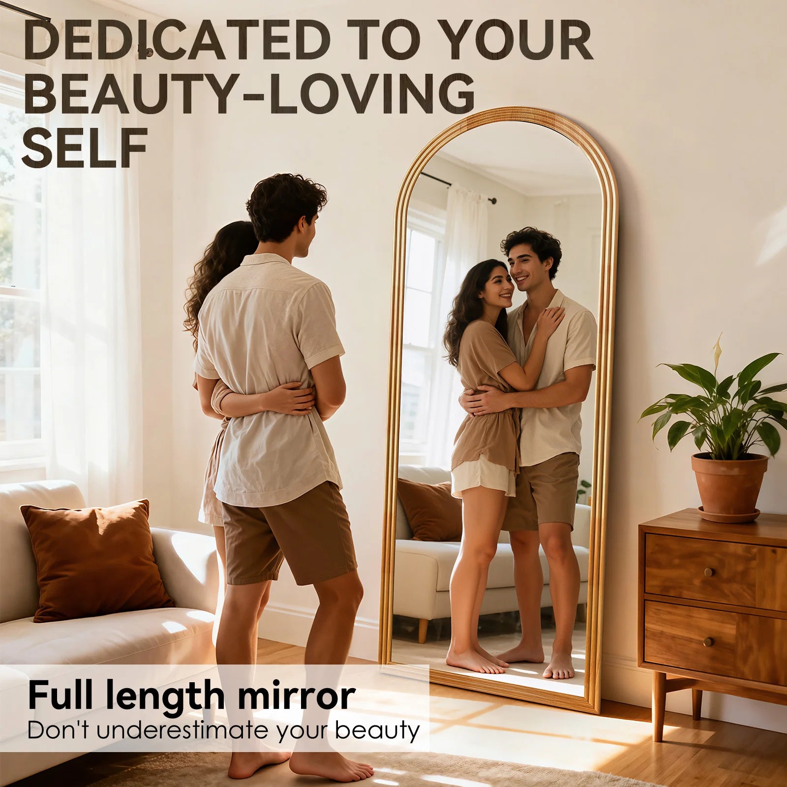 Arc Full Body Mirror 160x50cm Solid Wood frame Wall Mirror Dressing Room Mirror-Brown/Black/White
