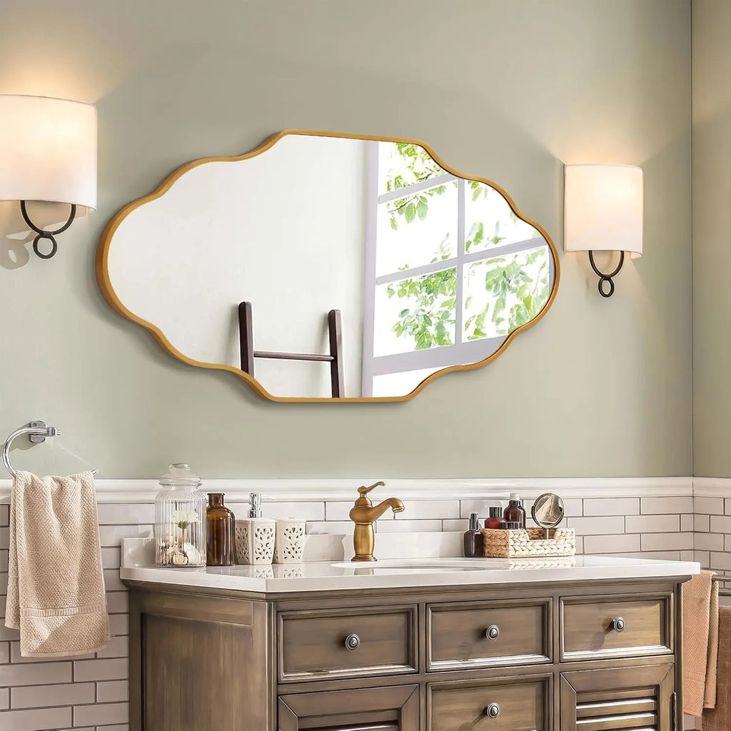 Irregular Wall Mirror Asymmetrical Mirror for Wall 116 x 66 cm Gold/Black Framed Wall Mirror for Living Room Bathroom Entryway