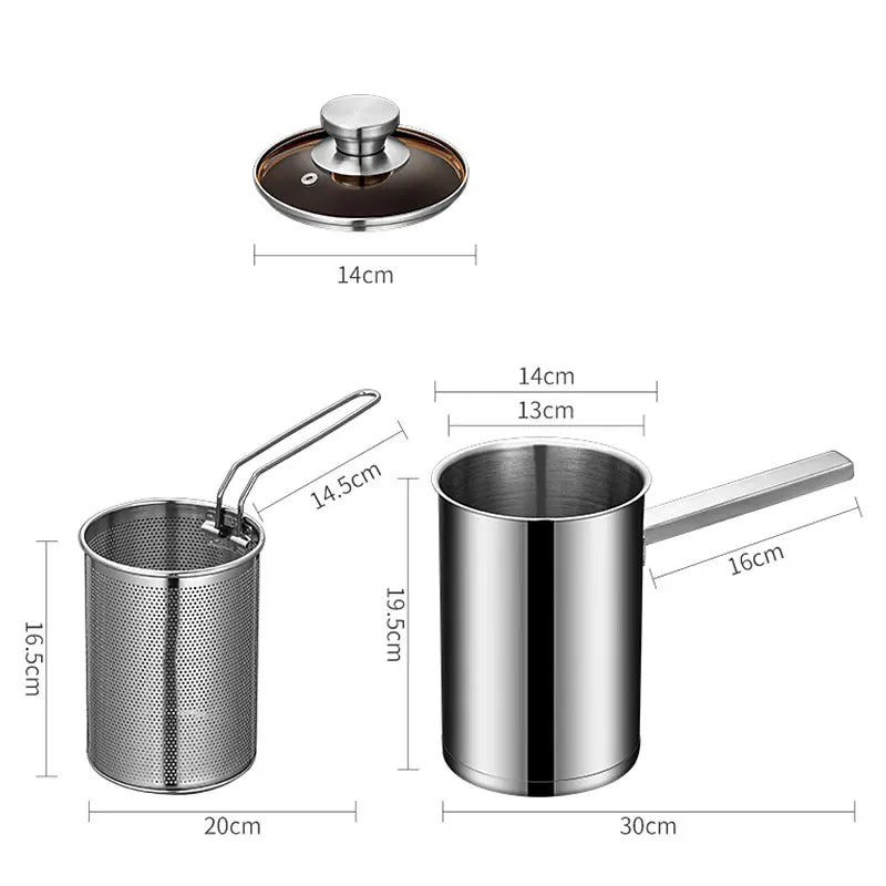 Stainless Steel Deep Fryer Pot with Basket And Lid Silver-4