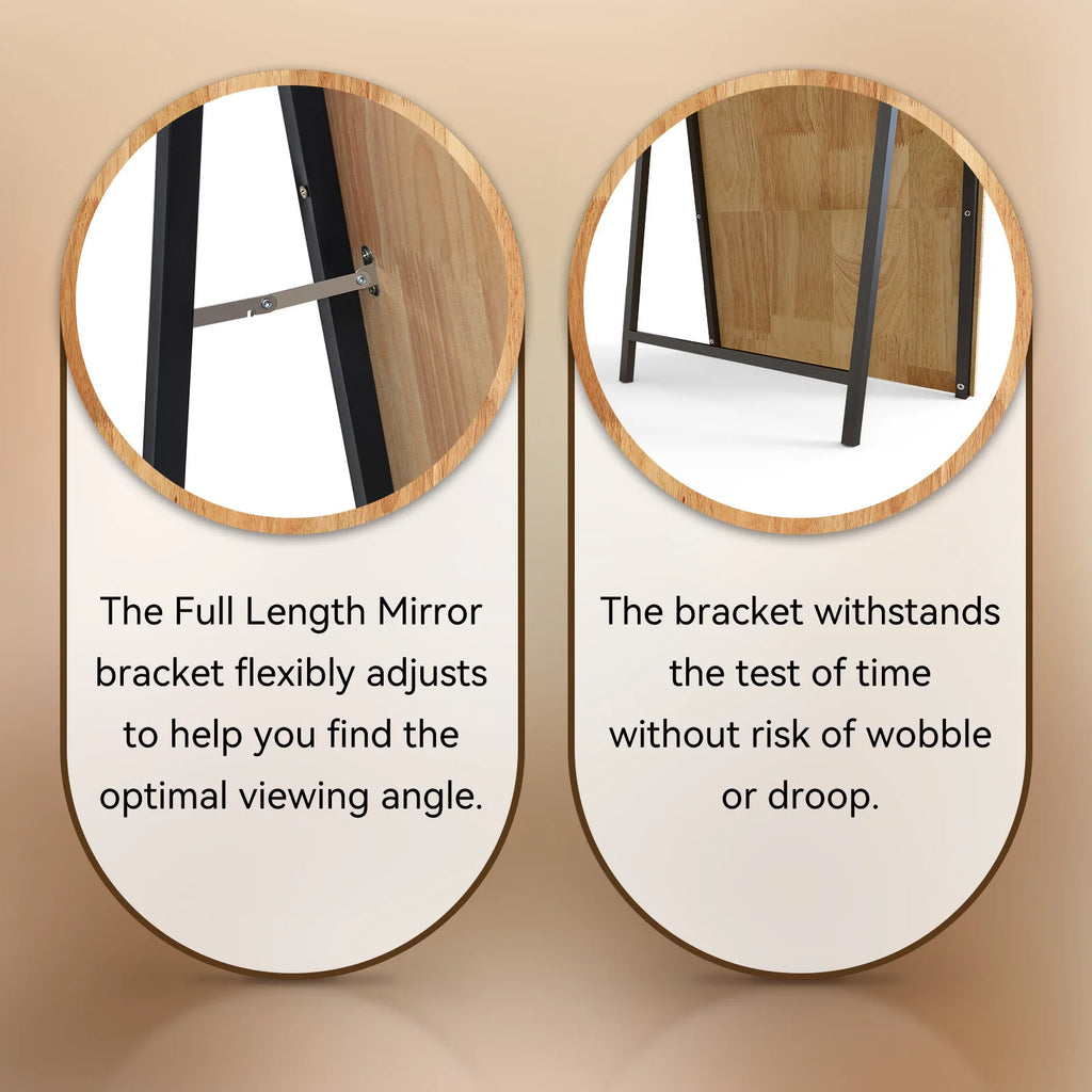 Arc Full Body Mirror 160x50cm Solid Wood frame Wall Mirror Dressing Room Mirror-Brown/Black/White