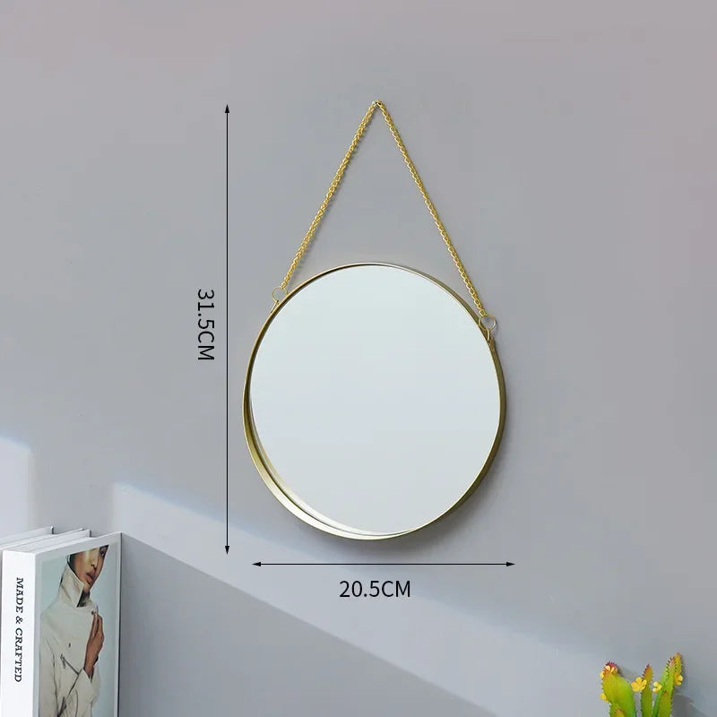 Nordic Metal Bathroom Mirror Round Wall Mount Mirror Hanging Ornament Salon Wall Art Toilet Bathroom Decor Hanging Mirror