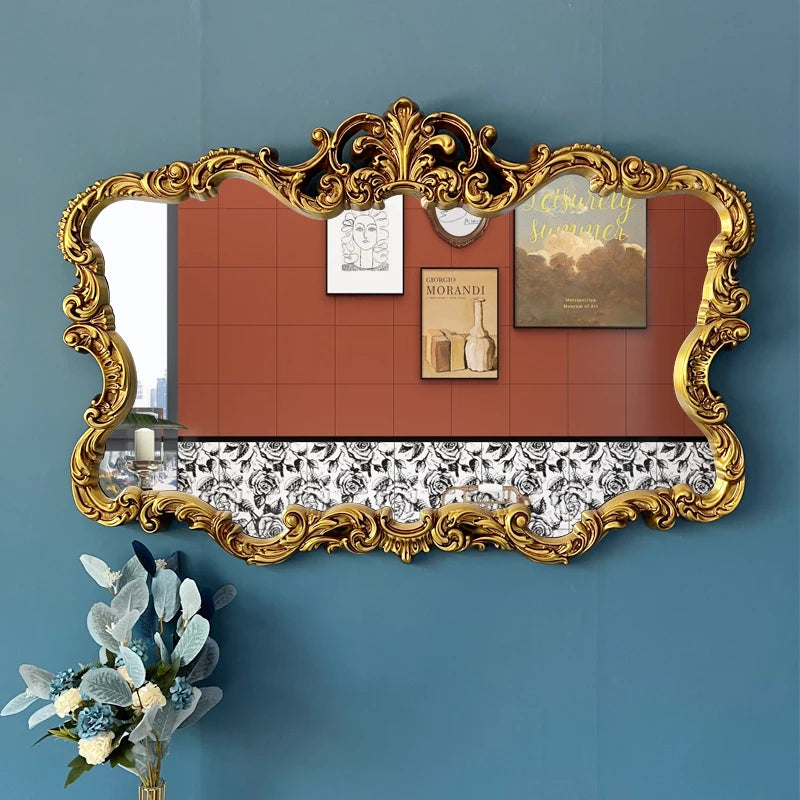 Nordic Luxury Makeup Mirror Wall Aesthetic Bathroom Gold Makeup Mirror Vintage Large Espejos De Cuerpo Completo Home Decoration