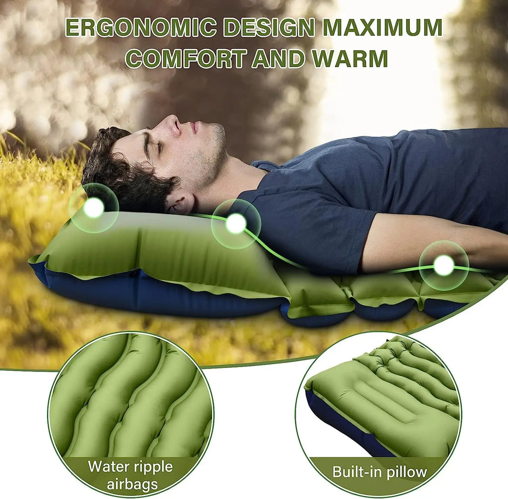 4-Inch Thick Inflatable Camping Sleeping Mat Built-in Pillow And Pump Green-2