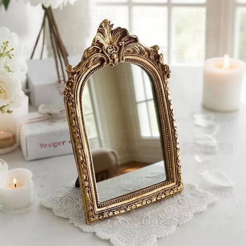 Wedding Golden Vintage Vanity Mirror for Bridal Dressing Table - Antique Inspired Ornate Decor  Makeup Mirror M002