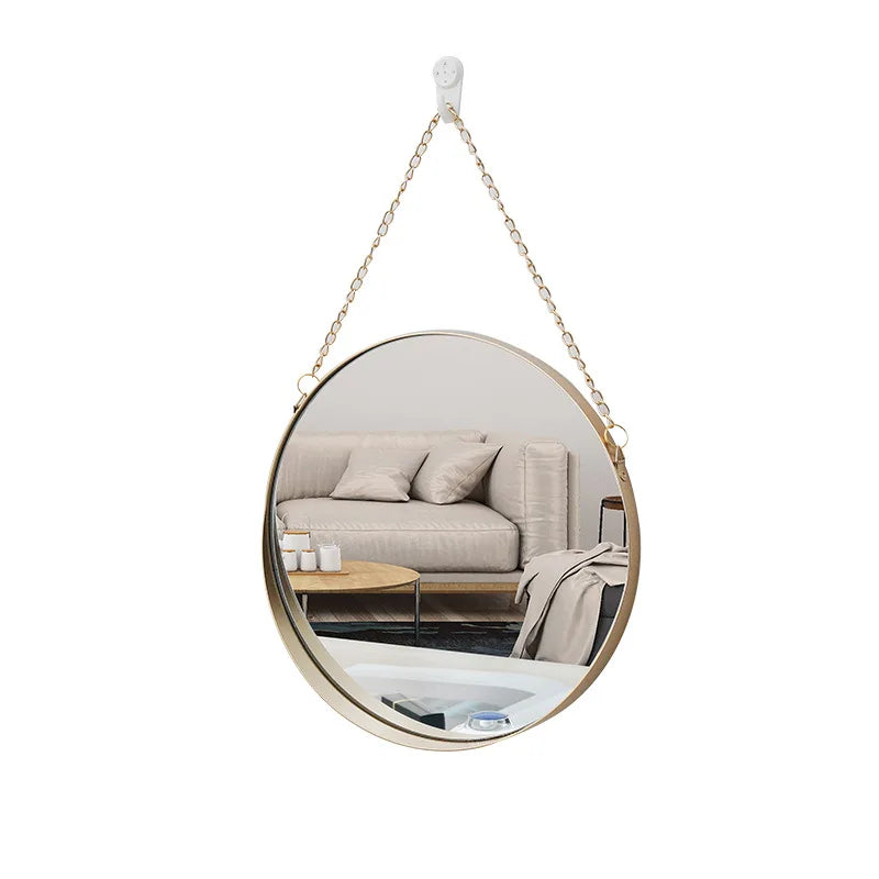 Nordic Metal Bathroom Mirror Round Wall Mount Mirror Hanging Ornament Salon Wall Art Toilet Bathroom Decor Hanging Mirror