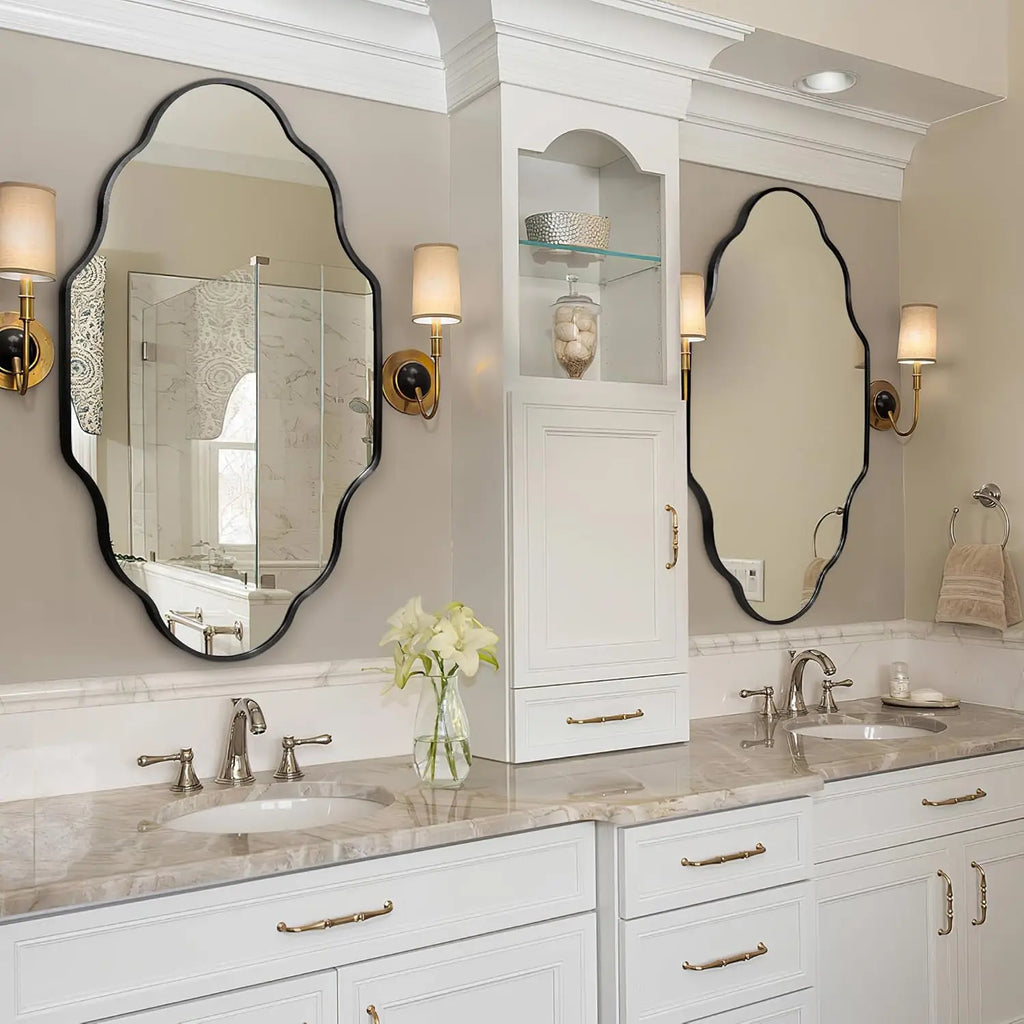 Irregular Wall Mirror Asymmetrical Mirror for Wall 116 x 66 cm Gold/Black Framed Wall Mirror for Living Room Bathroom Entryway
