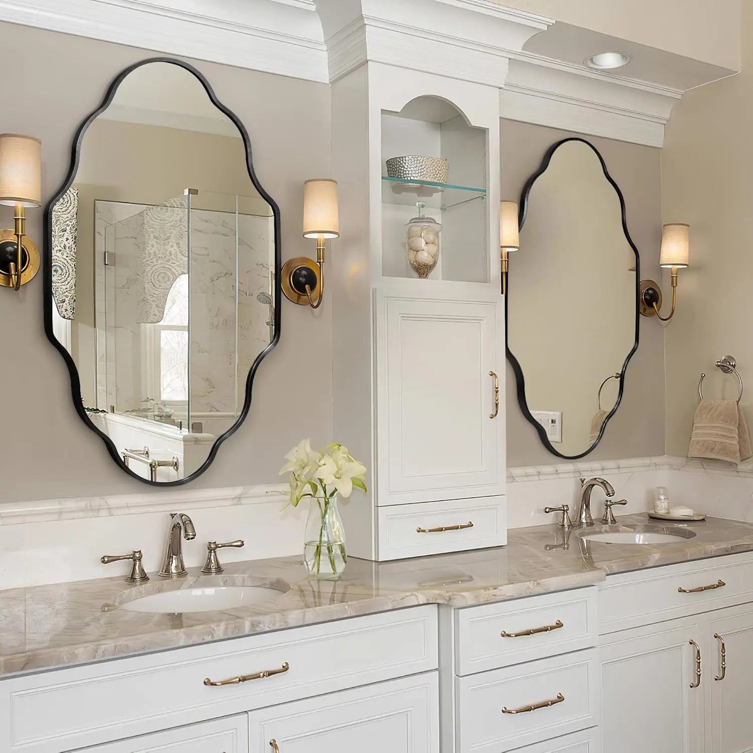 Irregular Wall Mirror Asymmetrical Mirror for Wall 116 x 66 cm Gold/Black Framed Wall Mirror for Living Room Bathroom Entryway