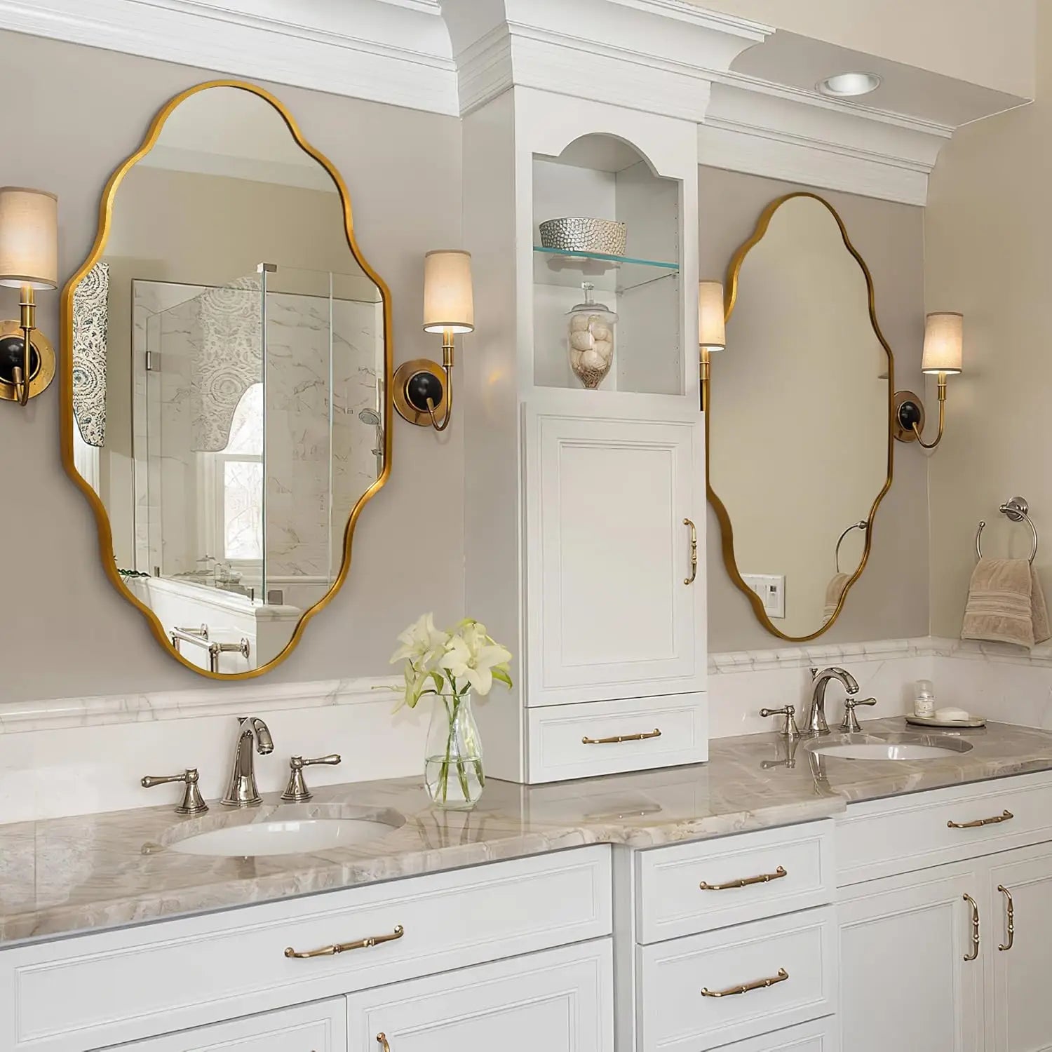 Irregular Wall Mirror Asymmetrical Mirror for Wall 116 x 66 cm Gold/Black Framed Wall Mirror for Living Room Bathroom Entryway