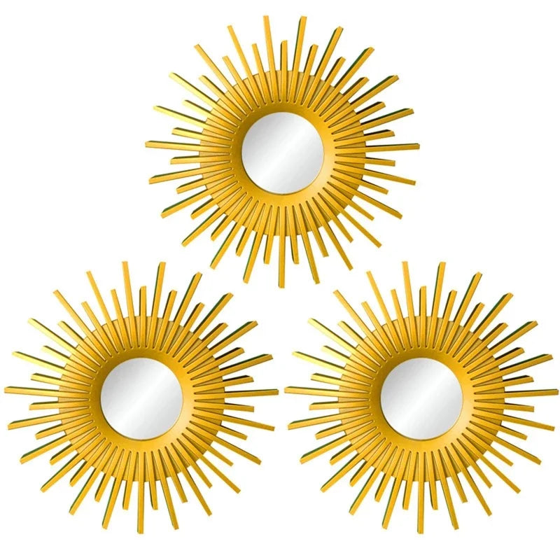 3pcs Gold Mirrors for Wall Decor Home Bedroom Bathroom Hanging Ornament Art Crafts Supplies Golden Sunflower Decorative Mirror