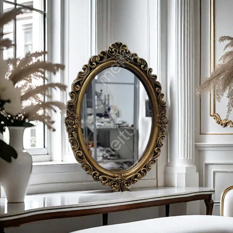 Oval Small Wall Mirror Vintage Resin Decoration for Bedroom Living-Room Dresser Gold
