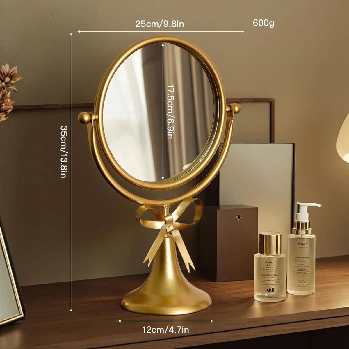 Light Luxury Counter Makeup Mirror Bedroom Desktop Makeup Mirror Decorative Dormitory Retro Mirror Dressing Decor Home